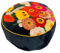 Embroidered Velvet Ottomans Light Blue (2 remaining) free standard shipping within Australia