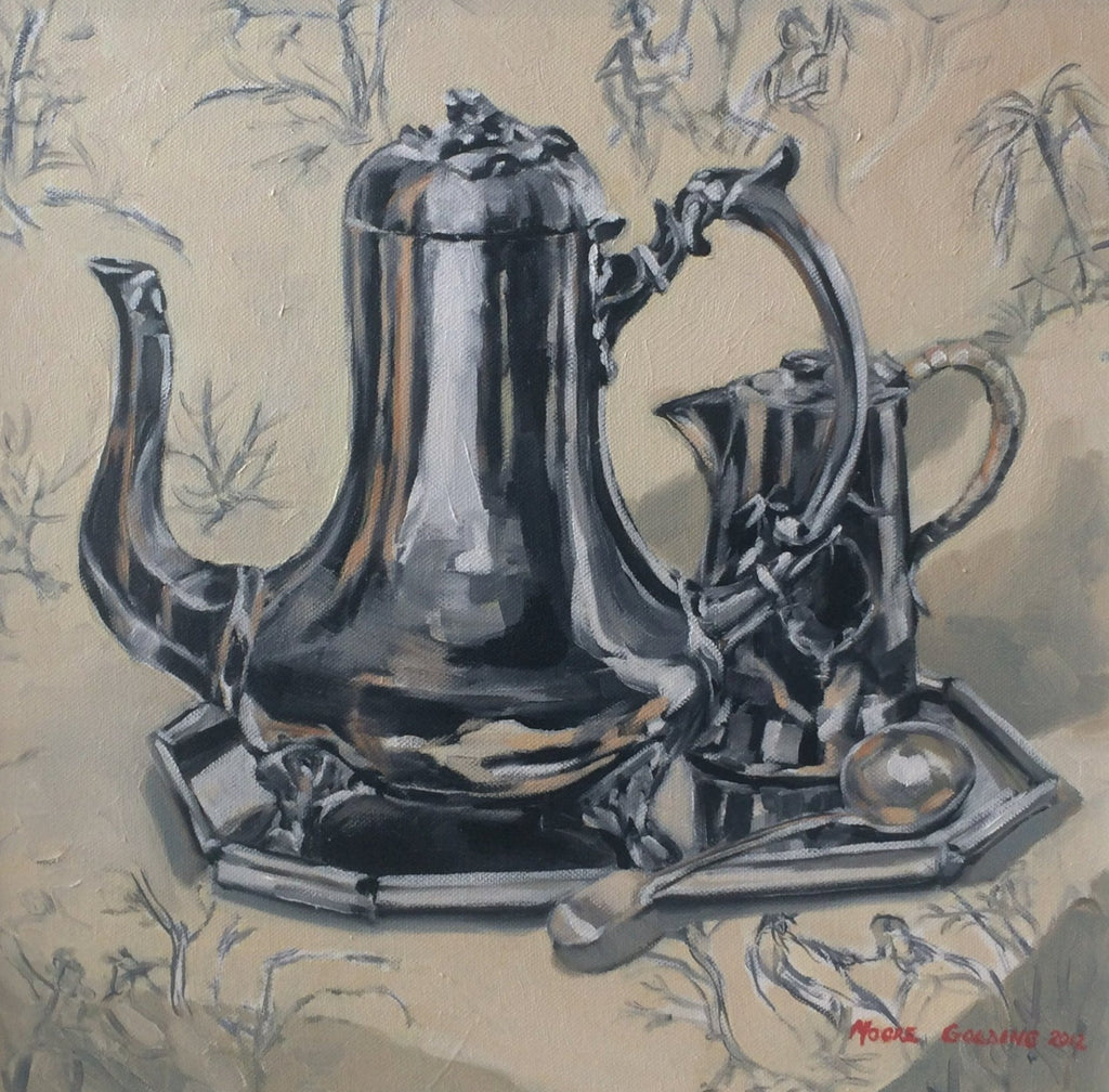 Coffee Pot on Toile Elizabeth Moore Golding original artwork