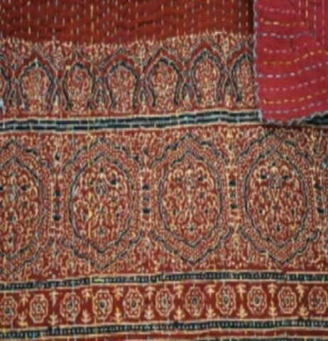 cotton quilt queen size, traditional block print,  red brick (1 available at this price)