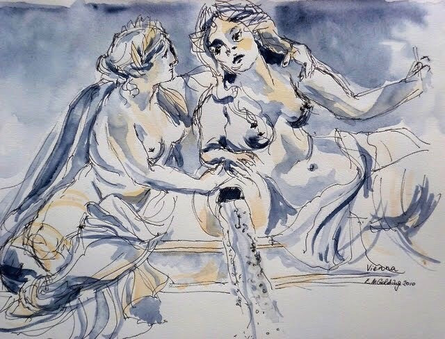 Marble statues, Parliament Vienna. 2010 Elizabeth Moore Golding Original Artwork