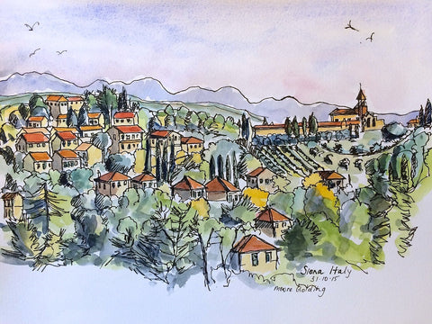 Siena, Italy, from the wall. 2015 Elizabeth Moore Golding Original Artwork