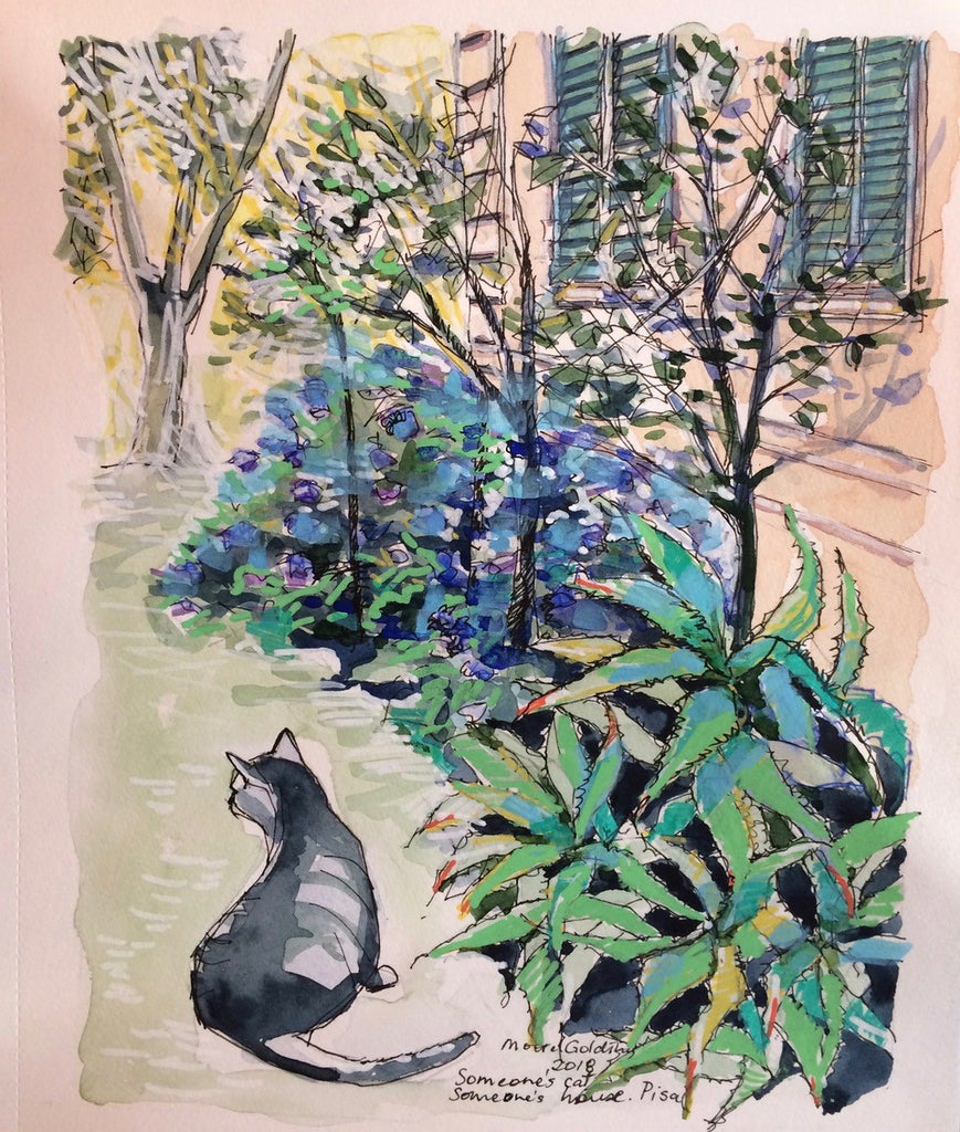 Someone’s cat, someone’s house, Pisa, Italy 2018 Elizabeth Moore Golding original artwork