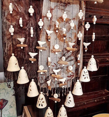 Chime Bells (7) - white, flower cutwork ceramic, hand made (1 available)