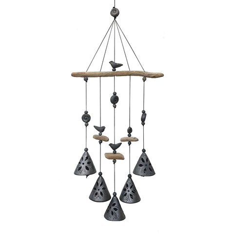 Chime 5 Bells - charcoal, flower cutwork ceramic, hand made (1 available) *PROMO PRICE 'TIL 31 OCT*