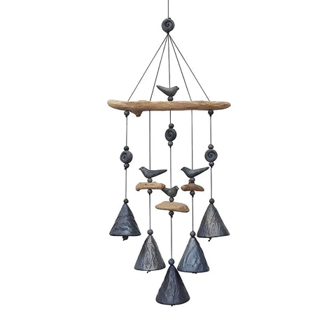 Chime 5 Bells - charcoal, feathered effect, ceramic, hand made (1 available)  *PROMO PRICE 'TIL 31 OCT*