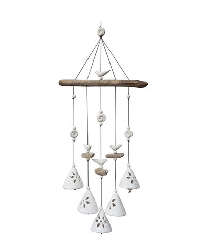Chime Bells (5) - white, flower cutwork ceramic, hand made (1 available) gift boxed