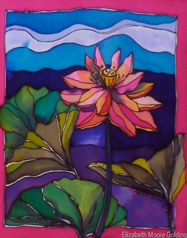 Lotus, Kakadu  Silk Painting  Liz Moore Golding original artwork