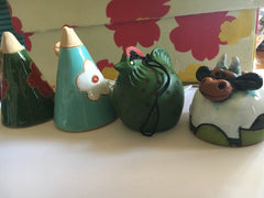 Bells, mixed group of 4 ceramic, hand made