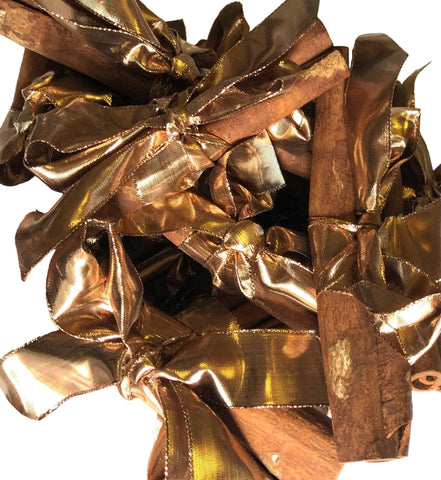 Gold Metallic Ribbon Cinnamon Single Quill for table setting, home decor