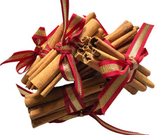5 pack of Sweet Cinnamon Bundles, (70g, 10cm) Ribbon: Gold & Red Grosgrain