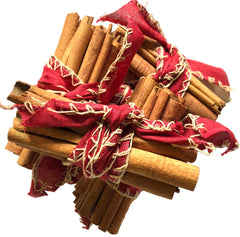 6 x Bundles of Sweet Cinnamon Quills, (10cm, 70g, ribbon: red, natural)