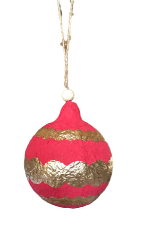 ** 10 pack ** Red & gold papier-mâché round bauble - (last of the batch)