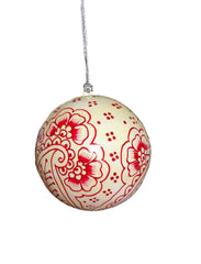 3 pack of red and white papier-mâché paisley bauble