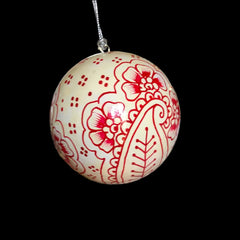 3 pack of red and white papier-mâché paisley bauble