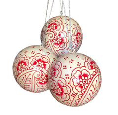 12 x red and white papier-mâché paisley bauble (one pack available)