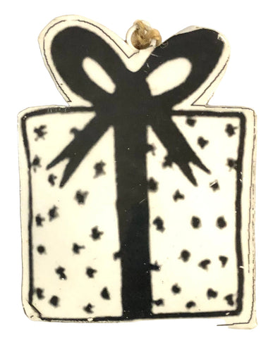 Black & White Gift Ribboned design, Metal Bauble