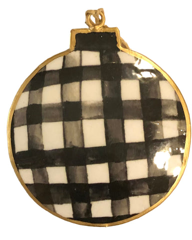Black & White with Gold edge Metal Disc Bauble