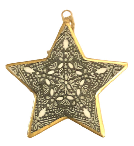 Star shaped Grey & White with Gold edge Metal Bauble
