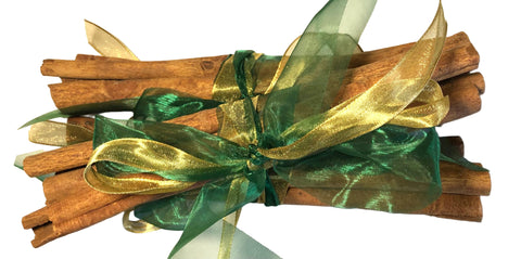 *Odd Bunch* Sweet Cinnamon Quills, metallic gold and green organza ribbon, pack of 3 x bundles, (each approx 100g 16cm+)