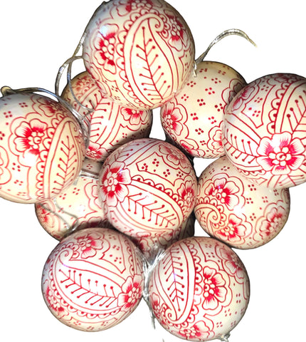 12 x red and white papier-mâché paisley bauble (one pack available)