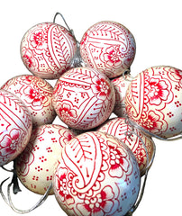 12 x red and white papier-mâché paisley bauble (one pack available)