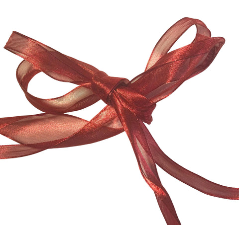 Red Ribbon Metallic Sheen, Wired 10 metres per roll. 2 widths available