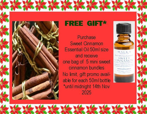 FREE GIFT Mini Sweet Cinnamon Bundles (gold cord) pack of 5, with purchase of Sweet Cinnamon Oil 50ml* (promo ends 14th November 2025)