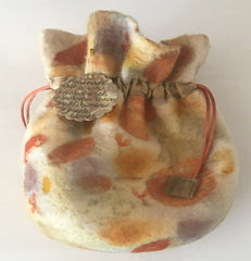 Hand Felted Drawstring Pouch Eco printed by Marlene (turmeric & purple carrots)