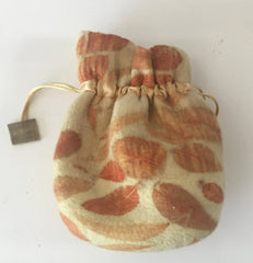 Hand Felted Drawstring Pouch Eco printed by Marlene (fresh eucalyptus leaves)