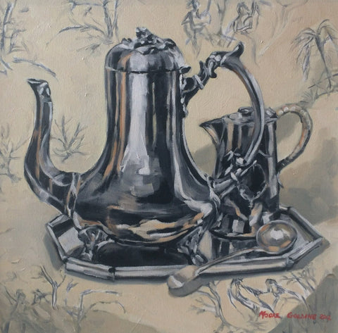 Coffee Pot on Toile Elizabeth Moore Golding original artwork *free shipping within Australia*